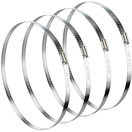 NEBURORA 194-216 mm slangklämma justerbar 304 rostfritt stål kanalklämmor 4-pack maskdriv slangklämmor 20 cm diameter bränsleledningsslang rörklämmor för torktumlare ventilationsluftkanal bil