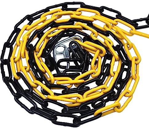 Barrier Chain Black/Yellow Chain 10 m - Warning Chain 4 mm with 2 Connecting Buckles - Construction Site Safety Chain Parking Barrier Made of Metal (10 Metres)