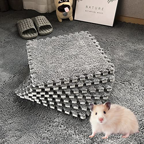 10Stück Ineinandergreifende Schaumstoff-Teppichfliesen,30 x 30 cm PlüSch-Puzzle-Schaumstoff-FußMatten Mit Rand, Kurzer Plüschteppich Für Tatami, Spielmatte, Bodenfliesen, Weiche Kletterteppiche (Grau)