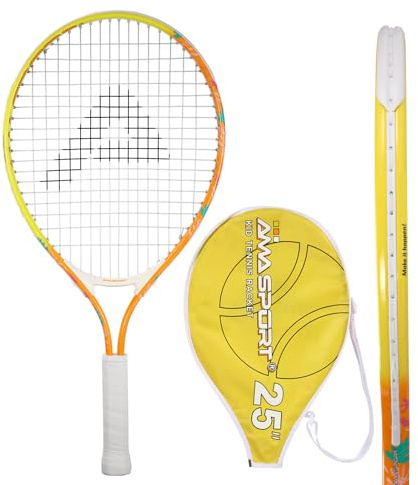 AMA SPORT - AT-X-Orange25-102C - Raquette de Tennis Junior 25 Pouces - Ergonomique - pour Enfant 9 à 12 Ans - Apprentissage Débutant - Légère et Résistante - Equipement Tennis Enfants