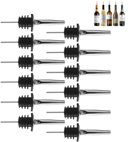 12 Pezzi Versatori in Acciaio Inox, Tappo Versatore Bottiglia, Versatori Vino con Beccuccio Conico Liquore, Professionale Versatore in Acciaio Inossidabile per Liquore, Vino, Olio, Cocktail e Succo