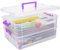 Creahaus 2-lagige Kunststoff-Aufbewahrungsbehälter mit Deckel, Mehrzweck-Aufbewahrungsbox, transparenter Stapel und Tragebox, tragbarer Bastel-Organizer und Aufbewahrungsbehälter für die Organisation