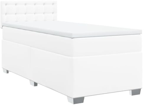 vidaXL Boxspringbett, Polsterbett Bett mit Matratze, Bettgestell mit Kopfteil Lattenrost, Einzelbett für Schlafzimmer, Weiß 90x200cm Kunstleder