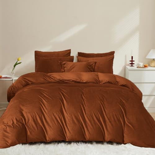 Covebett Warme Bettwäsche 220x240 Karamell Braun Winter Warm Flanell Fleece Shaggy Cashmere Touch Winterbettwäsche Flauschig Coral Fleece Samt Bettbezug mit Reißverschluss und 2 Kissenbezug 80x80cm