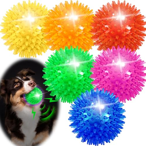 Ousiya 6 Pack 2.5 Light Up Squeaky Dog Balls, Spiky Dog Toy Balls for Puppy Small,Medium Dogs
