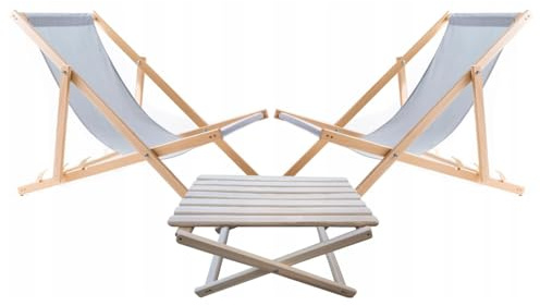 WOODOK Liegestuhl und Couchtisch - Multifunktionales Gartenmöbel-Set: Holzliege klappbar und Couchtisch, Strandliege mit Tisch, Ideal für Garten und Strand, Robust und Wetterfest - Hellgrau