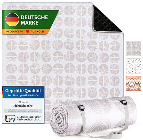 Blumtal Premium Picknickdecke wasserabweisend 200x200 cm Boho & TERRAZZO Design - waschbare Stranddecke sandfrei + weiche Zwischenfüllung - Outdoor Decke aus Oxford-Gewebe - Camping Decke bunt Boho