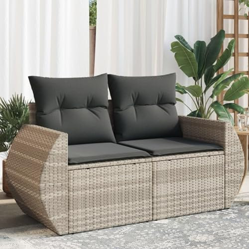 IKAYAA Gartensofa 2 Sitzer mit Stauraum Balkon Sofa Balkon Couch Lounge Sofa Outdoor Sitzbank Balkon Lounge Klein Balkonmöbel Rattansofa Gartenmöbel Set Grau Type-7