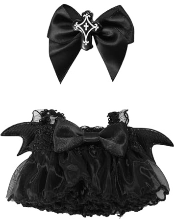 2stk 17cm Puppen Kleid Set, Halloween Puppe Kleidung Zartes Dämonen Flügel Kostüm Zubehör im Gothic-Stil mit Schleifenclip Wunderschönen Outfits und Accessoires Keine Puppe Enthalten (Schwarz)