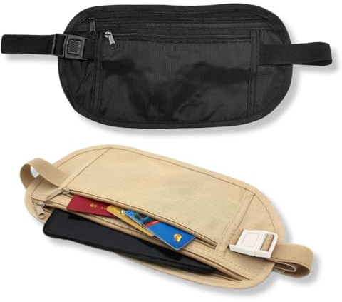 OUDQFCJ 2 pezzi marsupio da viaggio nascosto, marsupio antiscippo impermeabile, cintura porta soldi regolabile, borsa antifurto per sport e viaggio