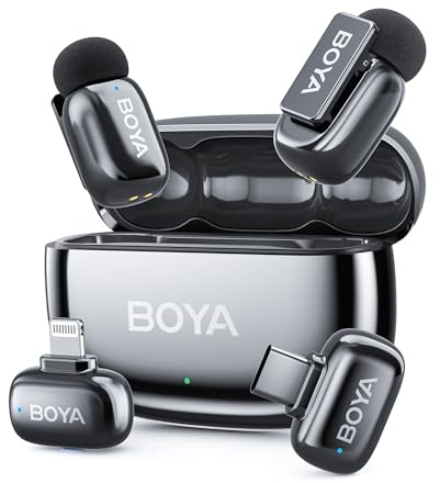 BOYA Mini 2 Mikrofon Kabellos, Ansteckmikrofon mit USB-C & Geräuschunterdrückung, Lavalier Mikrofon Handy Kompatibel mit iPhone&Android Smartphones für Inhaltsersteller