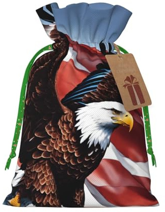 Águila con bandera de Estados Unidos, bolsas de regalo de Navidad con cordón, saco festivo de Navidad, fiesta de cumpleaños, embalaje de regalo