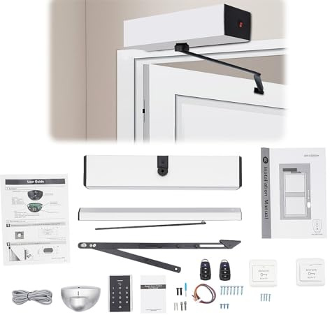 HUOMMGS Apriporta automatico fino a 150 kg, apriporta elettrico a 110°, con 2 telecomandi, 2 interruttori a pulsante, 3 modalità, chiudiporta automatico di aggiornamento