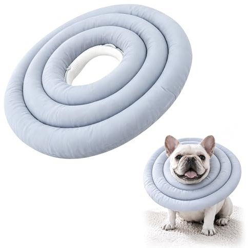 Halskedja hund mjuk, vadderat halsband för nacke och överkroppssår, alternativ till halsband, vattentät hundkrage med dragsko, OP-krage för stora hundar, dammblå (XL)