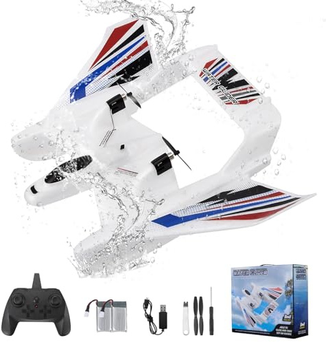 Jradse Aereo radiocomandato da 2,4 GHz, 3 canali, 3 in 1, per terra, acqua e aria, con 2 batterie, materiale EPP, bianco