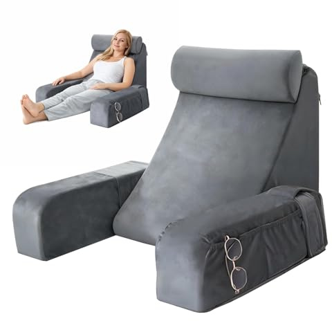 Cojín de lectura para cama y sofá, cojín lumbar, cama con cojín cervical y reposabrazos desmontables, cojín de lectura con respaldo, cojín de pared multifunción para leer, trabajar, ver televisión