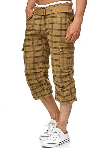 Indicode Herren Nicolas Check 3/4 Cargo-Shorts inkl. Gürtel | Herrenshorts aus Baumwolle Amber Check, XXL