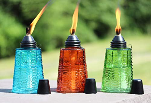 Seraphic Lot de 3 torches de table à la citronnelle pour terrasse extérieure, 473,6 g, bougies décoratives à la citronnelle pour terrasse, jardin, fêtes, bleu/ambre/vert