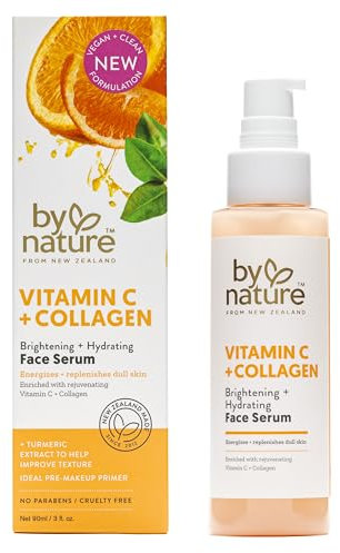 By Nature - From New Zealand | Vitamin C + Collagen - Brightening + Hydrating - Face Serum | Vegan Formula with Turmeric Extract | 90mL