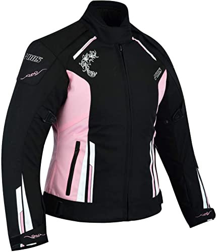 BOSmoto Motorradjacke CE Protektoren Sport Textil Motorrad Thermofutter Weiss (XXL, Jacke), 8795-pink-6066-04.02-22