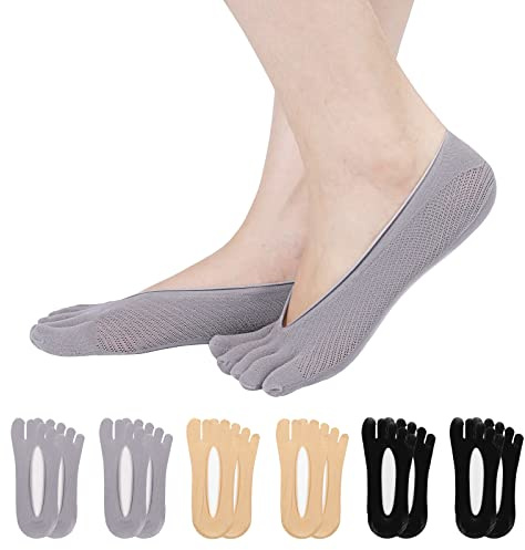 TAGVO 6 Paia Donna Calze Con Dita Separate, Calzini Ortopedici a Compressione Corte, Antiscivolo Traspiranti Con Assorbimento Dell'Umidità Invisibili, Taglio Basso per Sportive Yoga