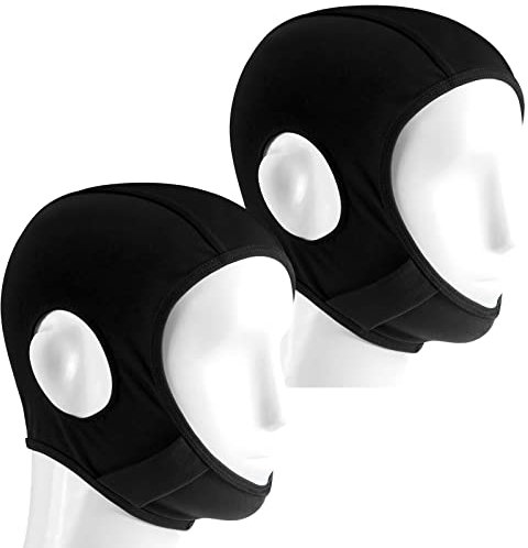 Wrestling-Haar-Abdeckkappe, Grappling-Haarkappe, schwarz, volle Abdeckung, Wrestling-Kopfbedeckung mit Kinn und offenen Ohren, für MMA, BJJ, Judo, Damen, Herren, Mädchen, Jungen, 2 Stück