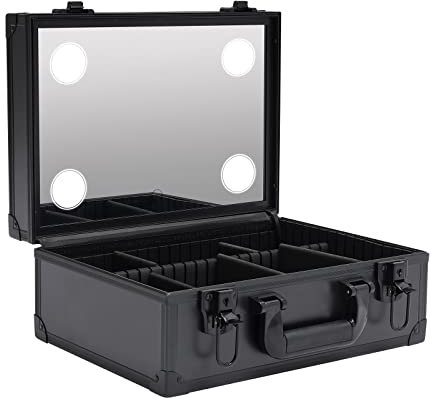 Caja de almacenamiento para cosméticos, maletín de maquillaje con espejo LED, organizador de artistas, kit de viaje, bolsa de cosméticos, joyas, productos para el cuidado de la piel, 7 compartimentos,