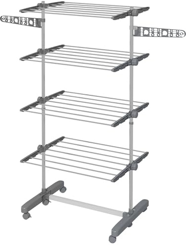 HOMCOM Séchoir à Linge étendoir Pliable Ailes latérales Utilisation intérieure et extérieure 142 x 55 x 172 cm 4 Niveaux Gris