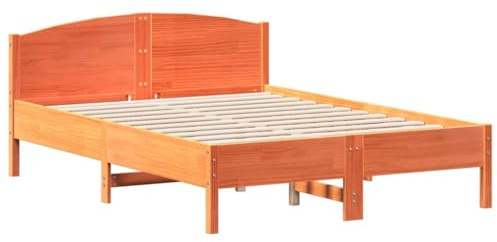 vidaXL Estructura de Cama con Cabecero, Somier de Listones de Invitados, Marco de Cama, Mueble para Dormitorio, Madera de Pino Marrón Cera 140x190 cm