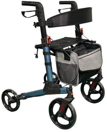 Rollator in Alluminio Pieghevole,deambulatore per anziani 4 ruote,deambulatore da esterno,Deambulatore per sedia,Altezza regolabile,Girello per Anziani e Disabili blue