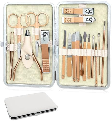 Gentpovth 18-teiliges Nagelscheren Set,Professionelle Edelstahl Nagelpflege, Multifunktionales Tragbares Nagelschere, für Zuhause, Reisen, Beinhaltet Schere, Nagelknipser, Pinzette, Nagelfeilen