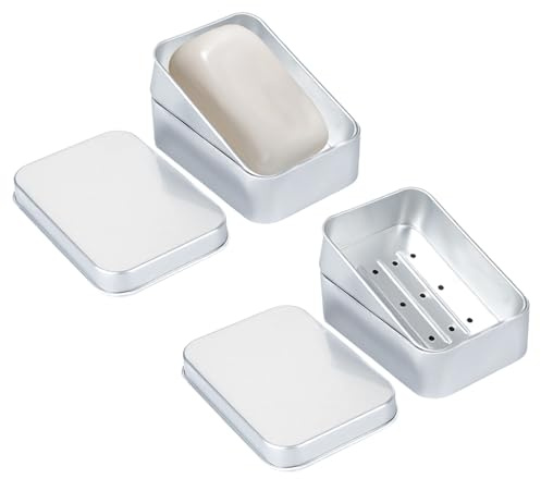 2 Piezas Jaboneras de Viaje Resistentes al Agua,Jabonera de Acero Inoxidable,Soporte para Caja de Jabón,Champú Fijo,Contenedor de Jabón Fijo para Ducha,Jaboneras con Rejilla Goteo para Viajes en Casa