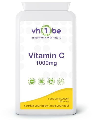 Vitamin C 1000mg – 120 Vegan Tablets | High Strength Daily Vitamin C Supplement for Immune Support, Energy & Iron Absorption | Non-GMO, Gluten-Free VIT C Tablet, UK Made by vh1be