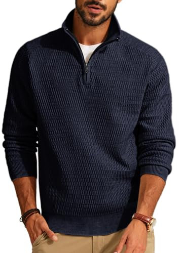 PJ PAUL JONES Strickpullover Herren V Ausschnitt Troyer mit Reißverschluss Stehkragen Pullover Dunkelblau XL