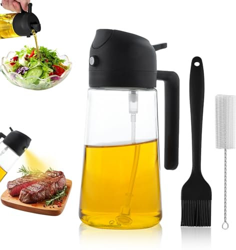 FORYNXHWIN Oil Sprayer for Cooking, 470ml 2 In 1 Oil Dispenser and Oil Sprayer, Food-grade Oil Mister, Glass Oil Dispenser Pourer for Kitchen, Cooking, Salad, Barbecue (Black)
