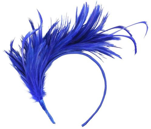 TUANMOZI Haarreif Karneval Kopfschmuck Damen Feder Haarschmuck 1920s Stirnband 20er Stil Haarband Retro Haarreif Fascinator (Blau, 1 stück)