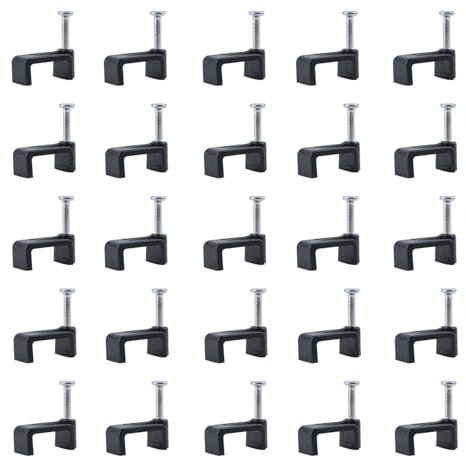 INCREWAY 200 clips de cable de 12 mm con clavos, clips de cable plano, grapas de cable, soporte de cables, gestión de cables, color negro