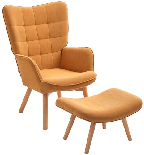 HOMCOM Ohrensessel mit Hocker Sessel Loungesessel mit Cord-Optik, Modern Relaxsessel, Armlehnensessel Lesesessel für Wohnzimmer, Schlafzimmer, Braun