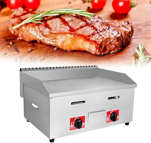 Gas Griddle LPG Commercial Stainless Steel Heavy Duty Restaurant Outdoor Griddle Gas Baking Plate Burger Grill Large Non-Stick Burners Flat Hot Plate and Can Cook for Medium to High Volumes718