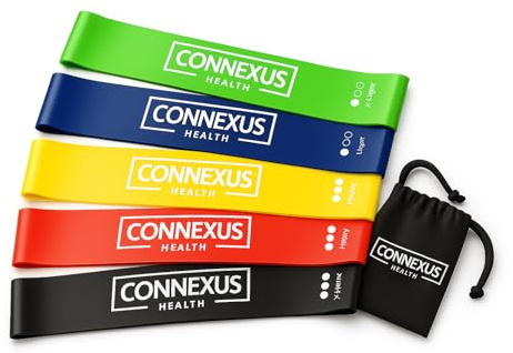 Connexus Health - Resistance Bands Set – Exercise Bands for Women & Men, Workout Bands for Home Fitness, Strength Training, Yoga, Stretching & Physical Therapy, Flex Bands – 5 Resistances + Carry Bag