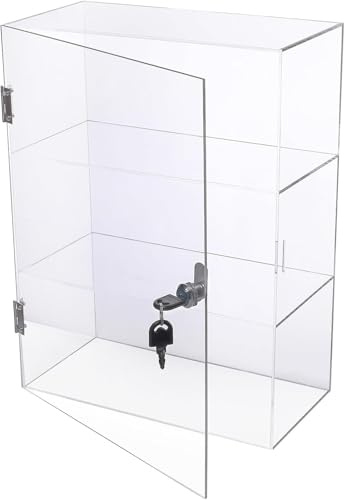 DuvinDD Boîte de Vitrine en Acrylique à 3 Étagères avec Verrou et Clés, Vitrine Transparente pour Objets de Collection, Armoire de Rangement Verrouillable et Anti-Poussière, Livrée Assemblée (30 x 15