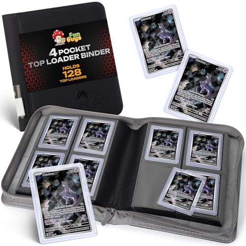 FunGuys Toploader Binder – 4 Pocket Trading Card Binder for 128 Top Loaders, Pokemon Card Binder, MTG, Yugioh, Sports Cards, TCG Storage Album, Zipper Card Collector Folder