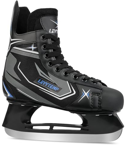 LEVYTEMP Hockey Ice Skates for Kids and Adults, Soft Boot with Pre-Sharpened Stainless Steel Blades, Reinforced Toe Cap, Light Weight Holder for Recreational Skating and Casual Hockey