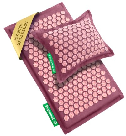 Pranamat Acupressure Large Mat and Pillow Set, Premium Acupressure Therapy for Pain Relief and Relaxation, Handcrafted in Europe with Sustainable and Natural Materials (Rosegold)
