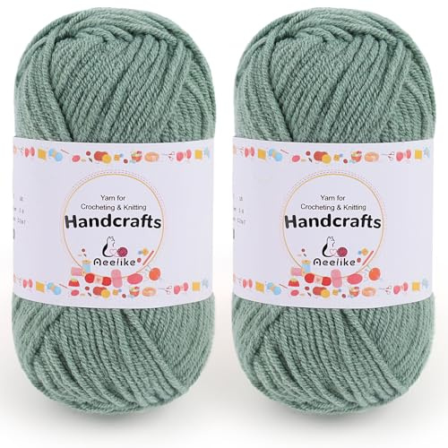 Aeelike 2 x 50g Green Yarn Acrylic Knitting Wool, Soft 5 Ply Milk Cotton Yarn for Crochet Amigurumi, Blanket and Knitting Socks Hats and Other DIY Handcrafts Projects
