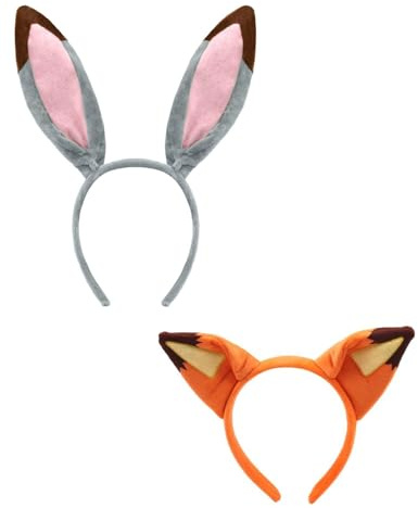 UYRVAPE 2pcs Diadema de Orejas de Conejo zorro, Diademas de Conejo para Adultos Niños, Disfraces Animales para Pascua Halloween Fiestas Temáticas Cosplay Carnaval Lema Fiesta