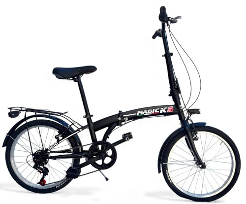 MADICKS Bicicletta Pieghevole 20 Folding Nera · City Bike Unisex con Cambio 6 Velocità · Telaio Robusto · Design Made in Italy · Comoda e Pratica per Uso Urbano e Spostamenti Quotidiani