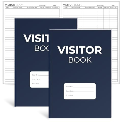 2 Pcs Visitor Log Book A4 Visitors Book Sign in and Out 64 Pages Each Address Book Hardback Guest BookFor Business Offices School Tracking 4224 Entries Blue