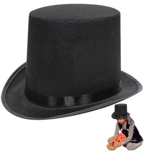 Whyzsjnclg Sombrero de Mago, Sombrero de Copa para niños 4 Alto Negro Top Fieltro Tela Mago Divertido para Disfraces Decorativos para Halloween, espectáculo, Cosplay para el hogar