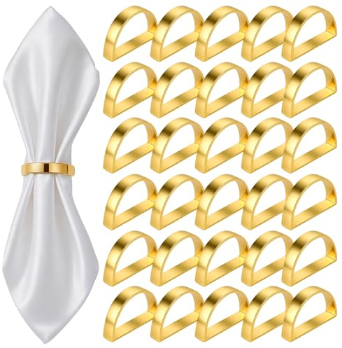 KEILEOHO 30 Stück Serviettenringe Gold, 5 x 1 x 3cm Servietten Ringe, Serviettenschnallen Gold für Hochzeit, Party, Tischdekoration